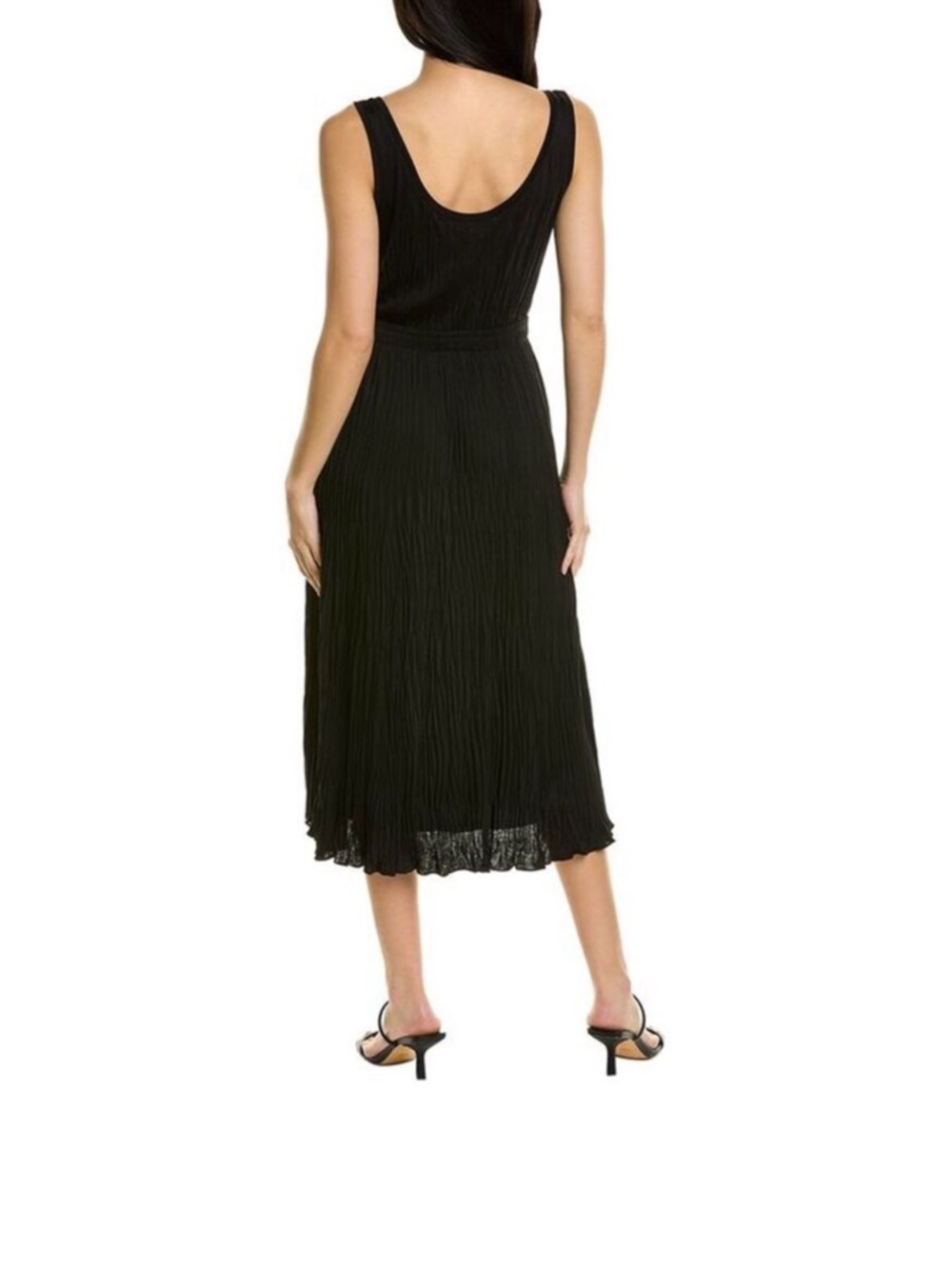 Vince NWT Black Crinkle Pleated Midi Dress Sleeveless Elastic Waist Large - Picture 2 of 14